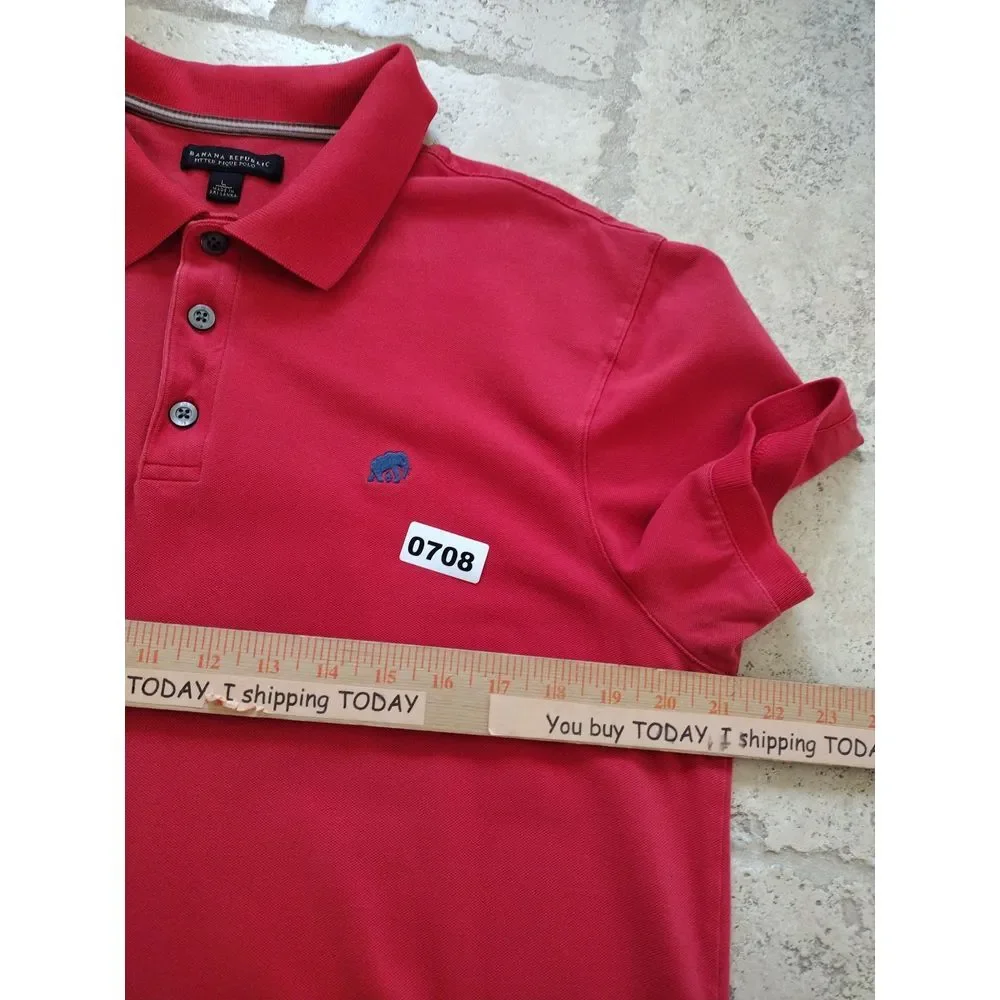 Banana Republic Polo Shirt Mens L Red‎ Fitted Pique Polo Short Sleeves Collared